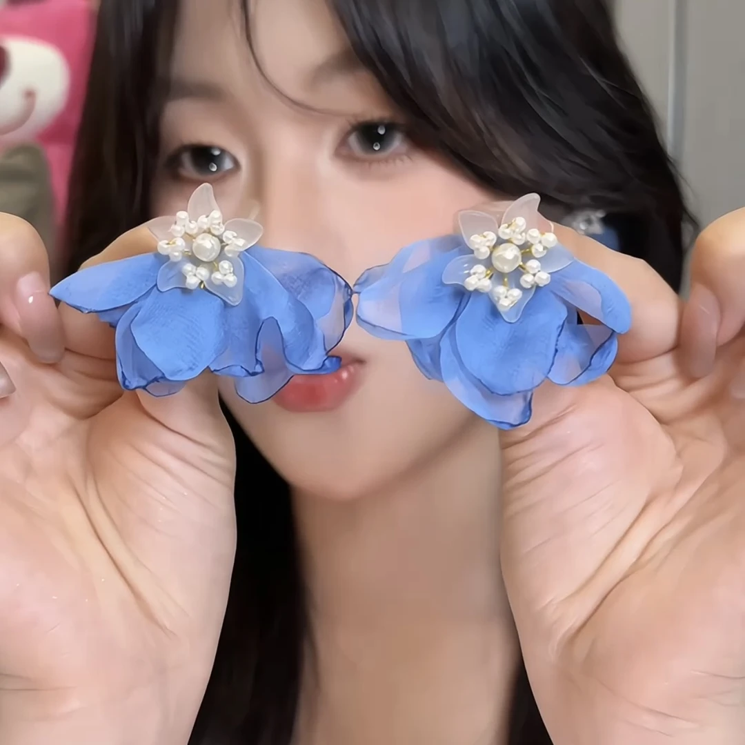 非金属布艺耳饰 海边度假风耳钉气质花朵百搭耳坠高级感夸张耳环