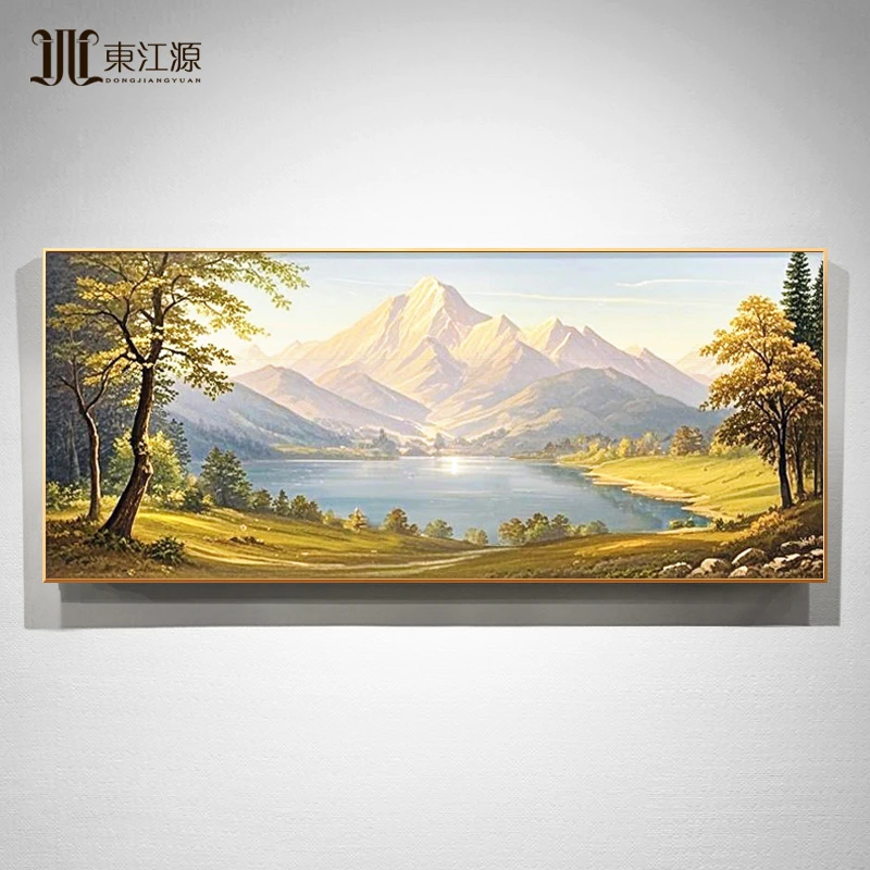 东江源手绘油画客厅沙发背景装饰画金山风景聚宝盆美式轻奢挂画
