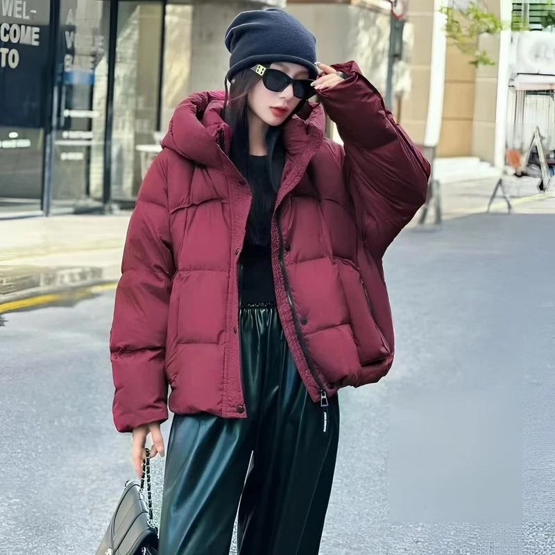 羽绒服百搭休闲面包服宽松女士冬季厚连帽韩版羽绒服外套
