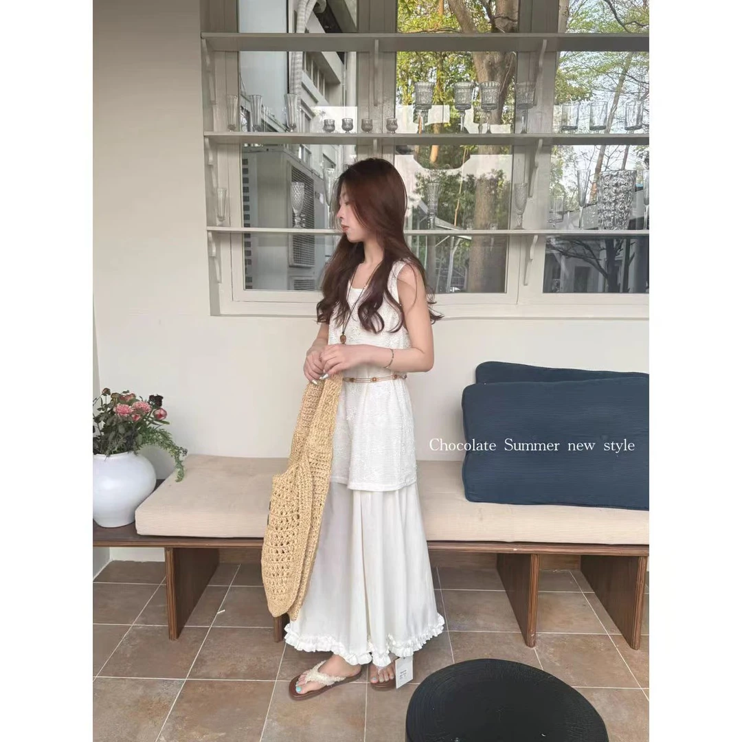 新款宽松刺绣淑女背心ol连衣裙女叠穿套装裙法式长裙a字夏季通勤