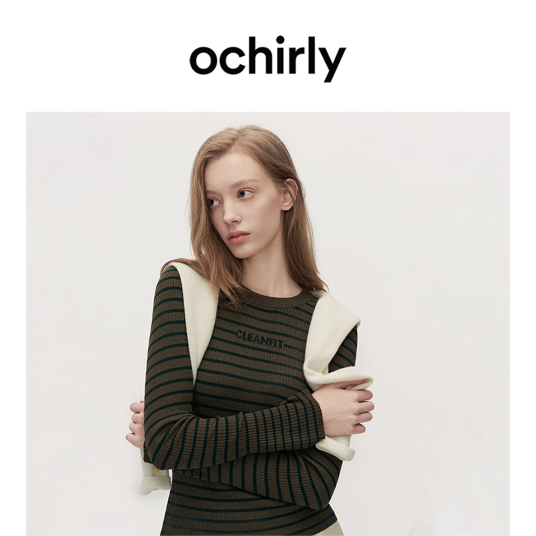 【可机洗100%美丽诺羊毛】ochirly条纹毛衣女