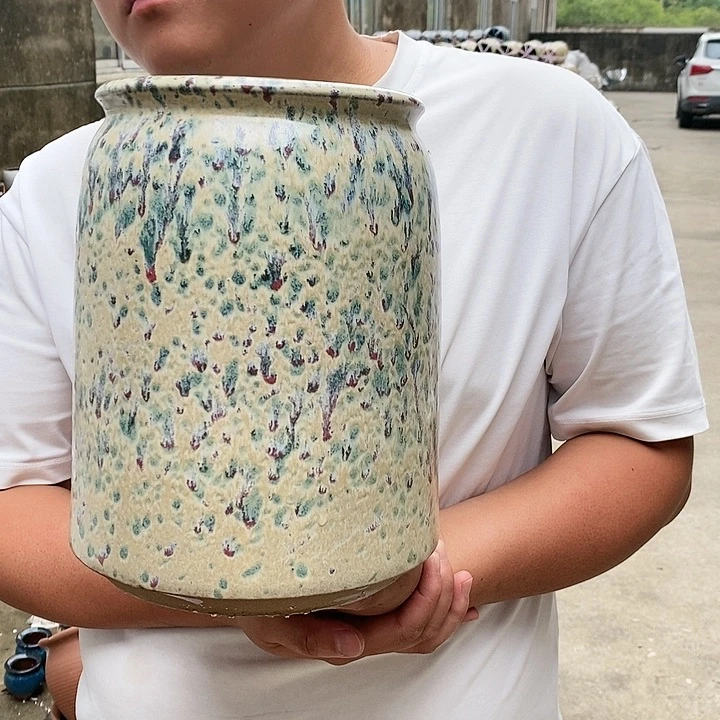 红泥花盆口17高26瑕疵