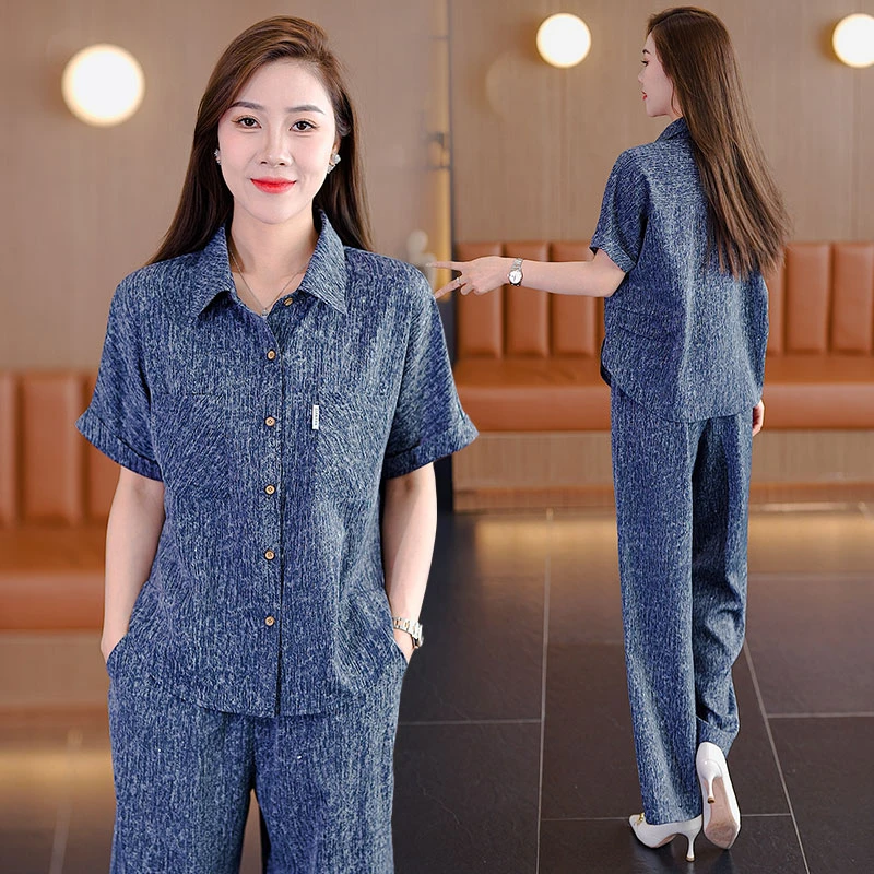 2025显瘦新款套装女洋气气质减龄印花韩版休闲阔腿裤两件套宽松衣