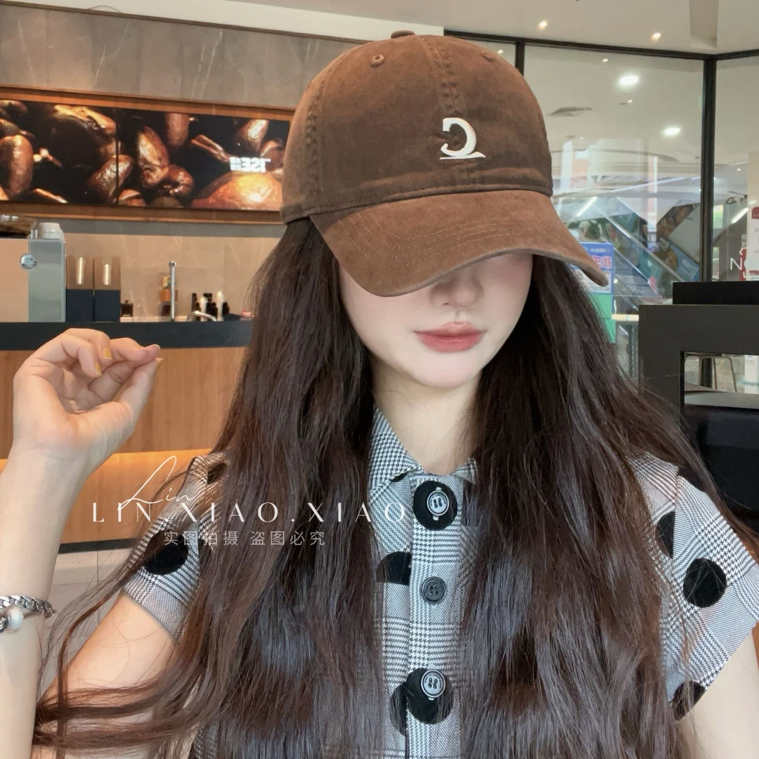 新款韩版C字母加深加宽帽檐显脸小复古时尚百搭软顶棒球帽