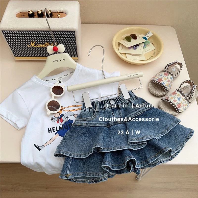 女童牛仔半身裙夏季新款宝宝短裙儿童裙子蛋糕裙小女孩洋气裤裙
