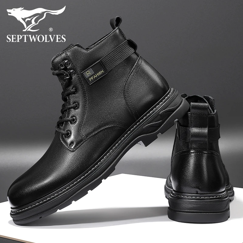 七匹狼男鞋真皮高帮马丁靴男款防滑软底男士鞋子复古软底工装鞋男