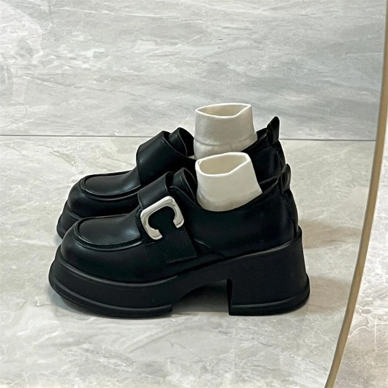083高跟小皮鞋女英伦风新款春季百搭粗跟厚底黑色乐福鞋女玛丽珍