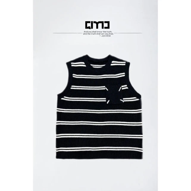 QIMO启茉（A5262#单口袋条纹毛衣马甲）