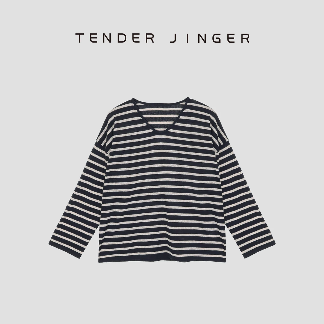 Tender Jinger亚麻条纹U领针织衫T52DDD30660