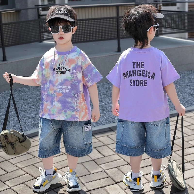 儿童短袖t恤男童扎染纯棉宝宝洋气夏装韩范痞帅男孩上衣夏季T百搭