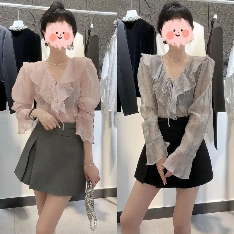 小众炸街高级感女装2025春夏防晒长袖衬衫百搭短裙裤显瘦气质套装