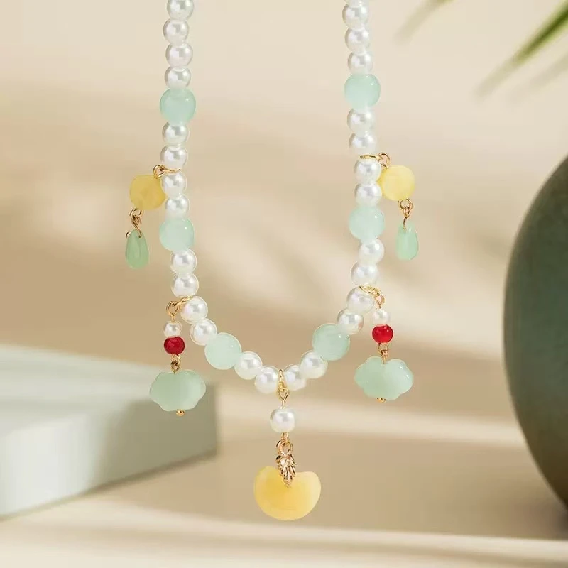 铜合金仿珍珠项链 璎珞古风项链珍珠坦领宋制璎珞古装汉中式国风