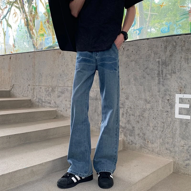 2025夏季新款闪电纹美式牛仔裤男士潮牌高街痞帅高级感微喇直筒裤