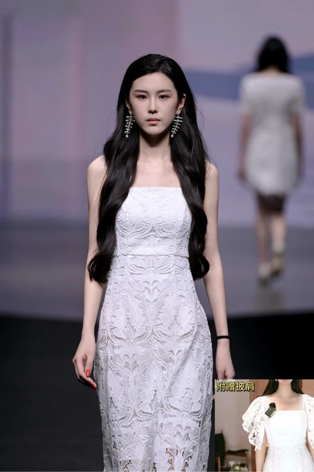 VANCY COUTURE吊带蕾丝长裙显瘦气质白色法式长款修身优雅