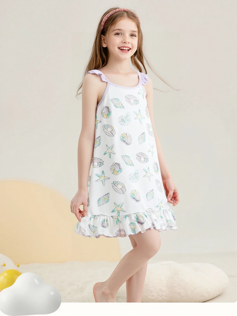 儿童珍珠贝壳莫代尔吊带睡裙