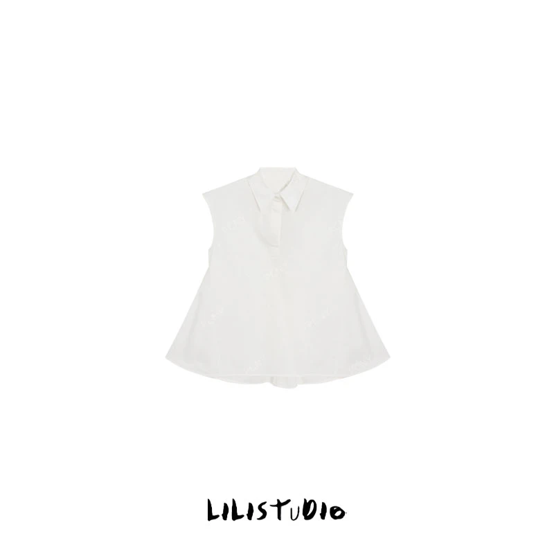 PCNY「时光漫客」不理理夏季新款小众女装日系小清新褶皱无袖衬衫女