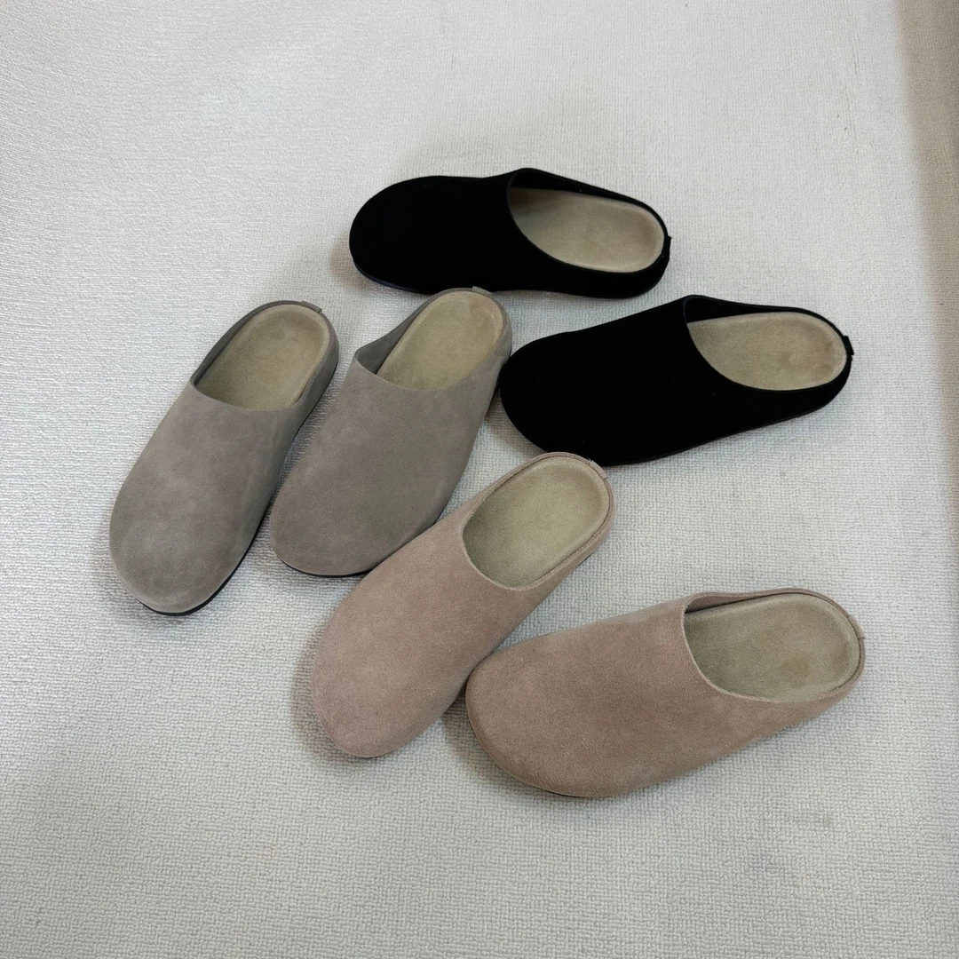 爆款博肯真皮复古懒人女士半包牛皮拖鞋慵懒百搭舒适