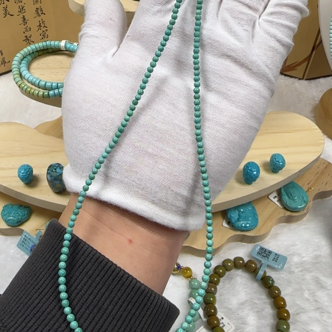 绿松石银S925镶嵌锁骨链1