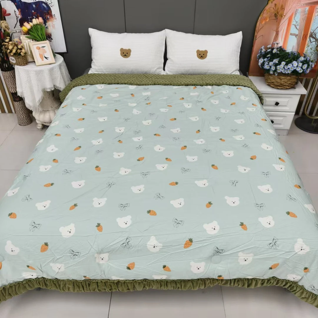 高货-萝卜小熊-双人泡芙被一面全棉一面宝宝绒【200*230约5.5斤】