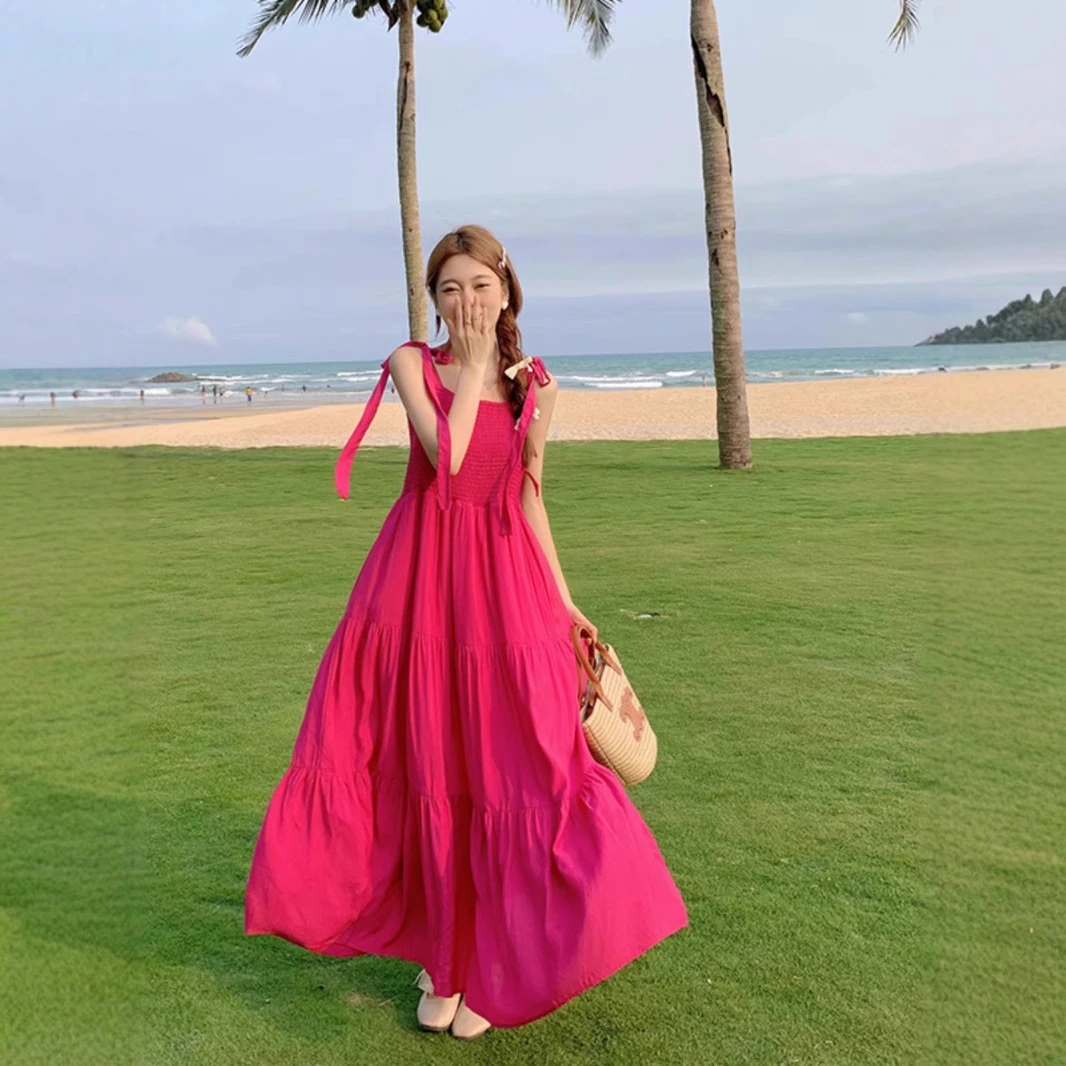胖mm辣妹性感度假风大码吊带长裙子新款甜美抹胸型小清新连衣裙