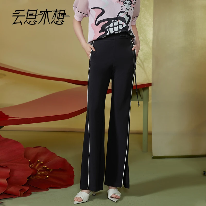 Ysimo-X云思木想新中式2024夏季新款盘扣撞色织带高腰休闲裤11748