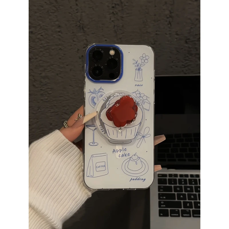 ins线条甜品苹果蓝适用苹果16双层IMD手机壳iPhone15防摔华为新款