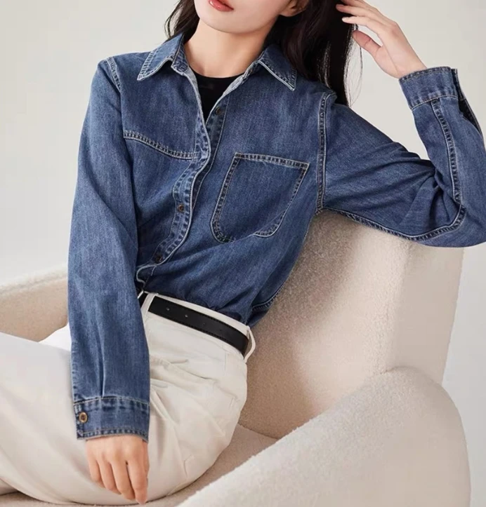 2025春季新牛仔衬衫女港味休闲宽松显瘦高级感内搭叠穿长袖上衣女