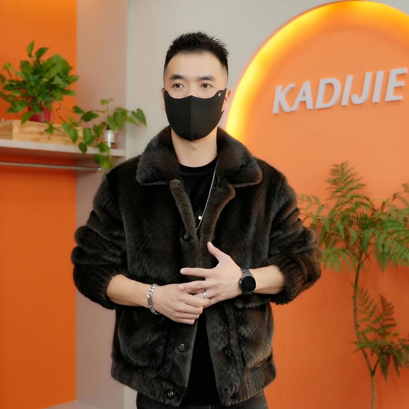 菠萝纹翻领秋冬男款外套时尚潮流双面穿休闲保暖夹克冬季轻奢上衣