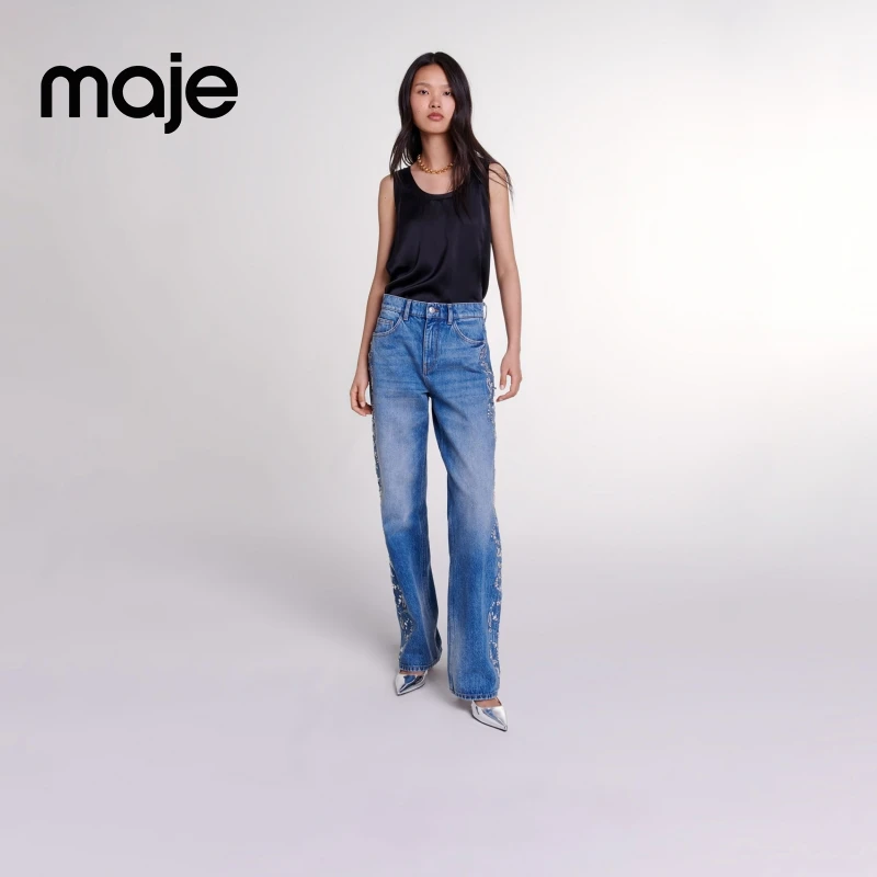 暖系穿搭|Maje秋冬新款女装黑色无袖圆领背心上衣MFPTO01035