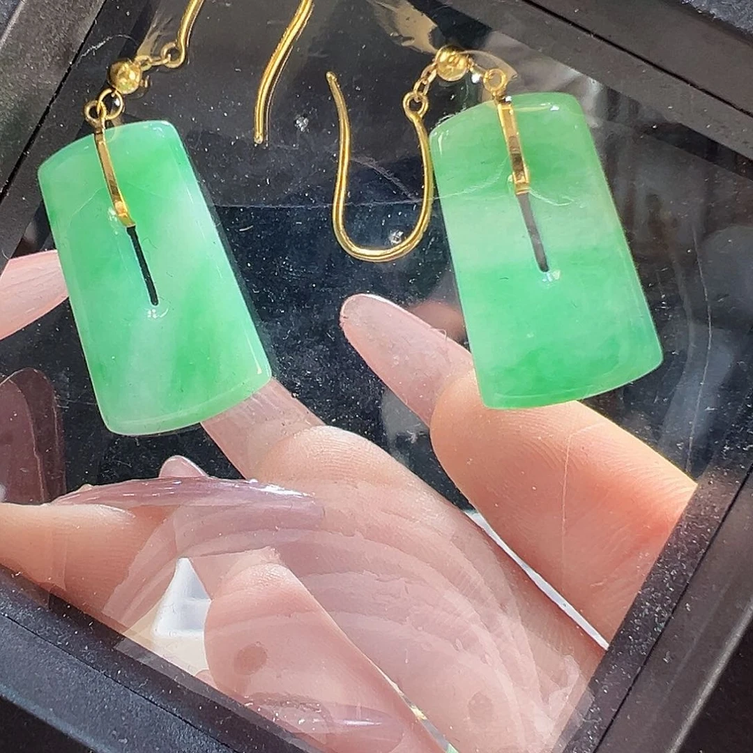 翡翠耳饰18K金镶嵌耳环9