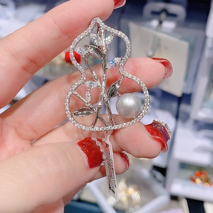 锆石铜合金葫芦胸针 竹叶款