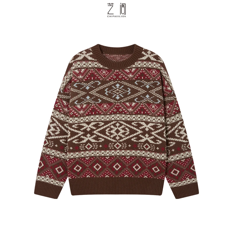 【芝阁】 圆领费尔岛提花纯山羊绒衫W2412A61014