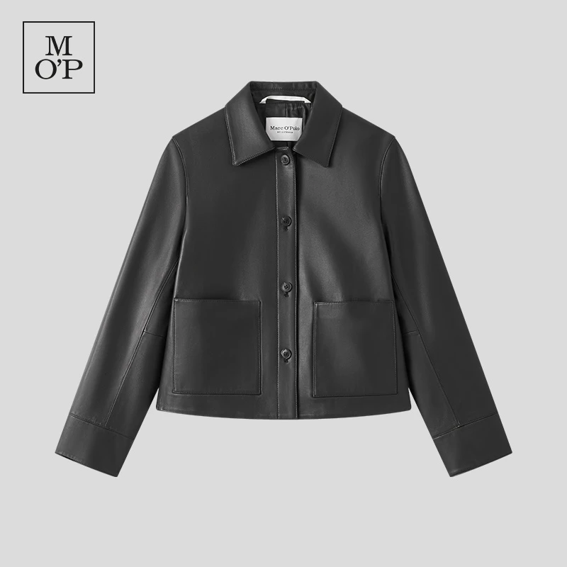 Marc O'Polo/MOP2026春季新款贴袋短款时尚高级黑色皮夹克外套女