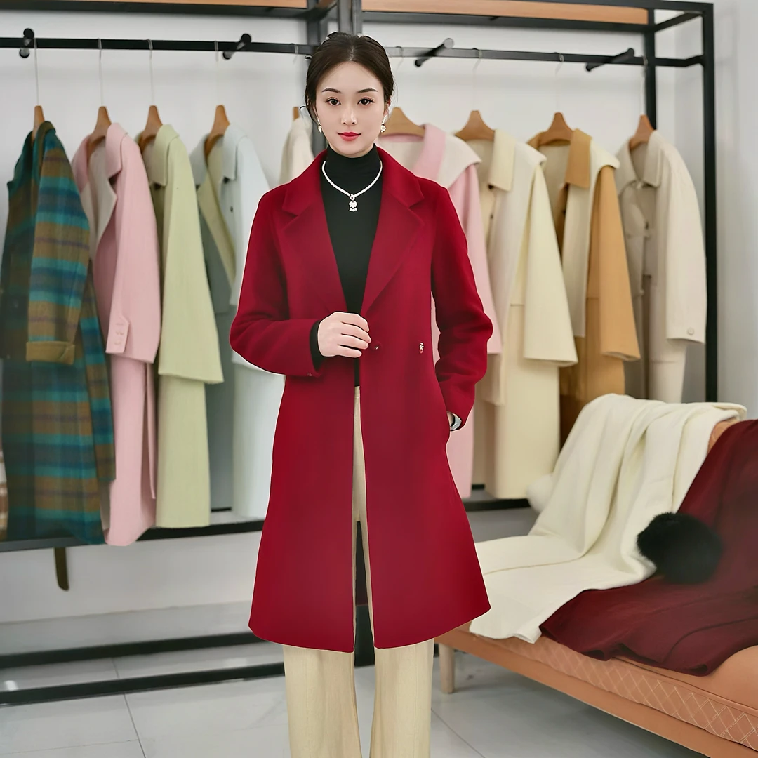 【现货】“山羊绒”2025新款小个子中长款修身显高显瘦羊毛大衣外套
