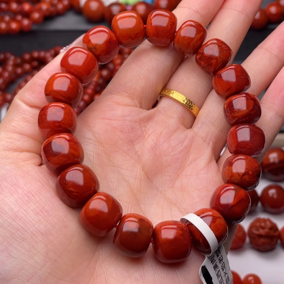 碧***1南红玛瑙未镶嵌手链13mm高品瓦西牛血妖火焰老型手串