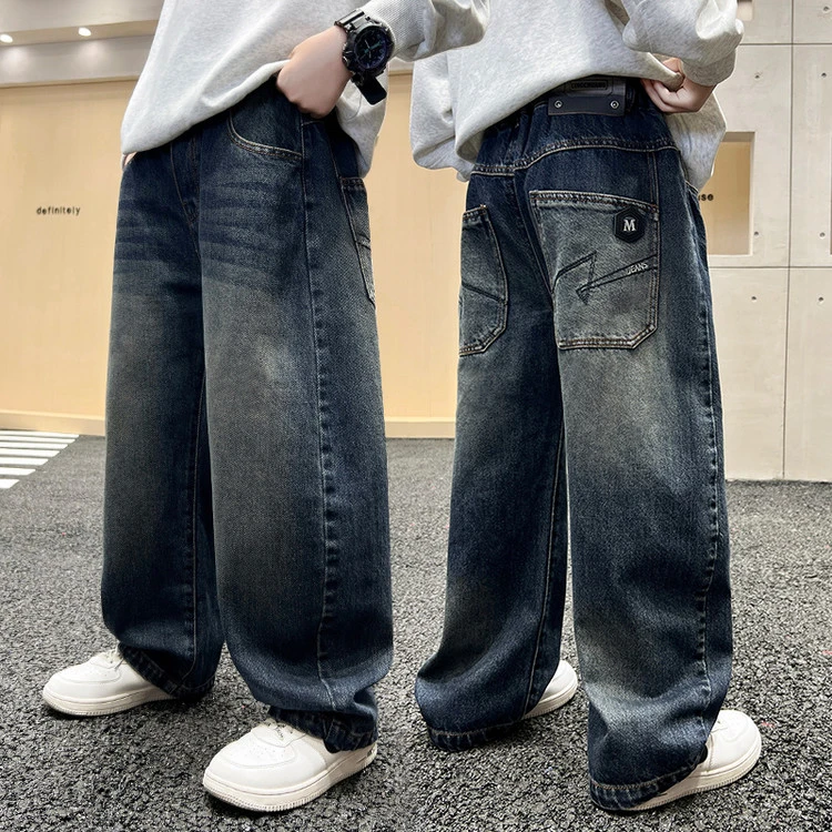 男童大码款休闲牛仔裤2025新款长裤中大童宽松阔腿裤子美式复古潮