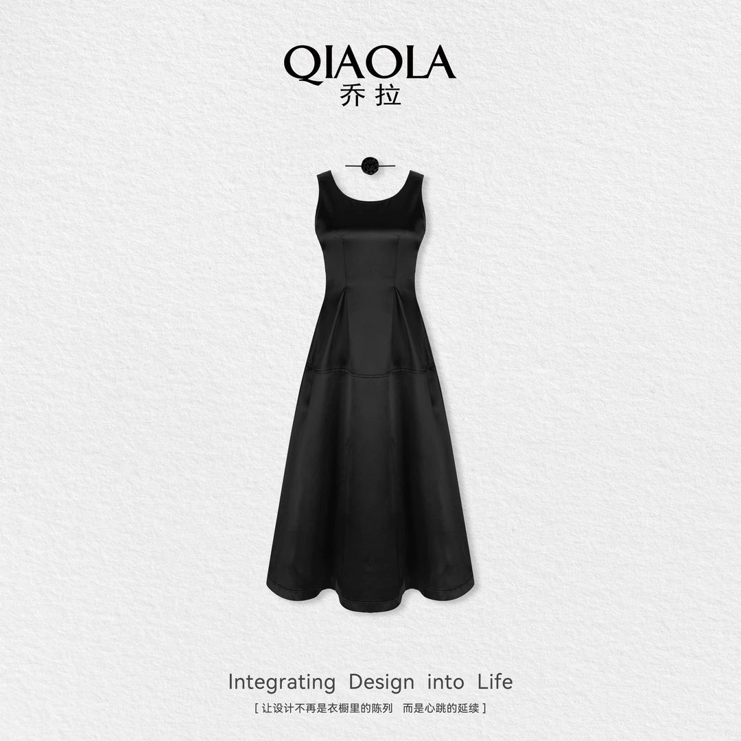 QIAOLA/乔拉【暗夜明珠】夏季新款简约气质显瘦高级感连衣裙预售