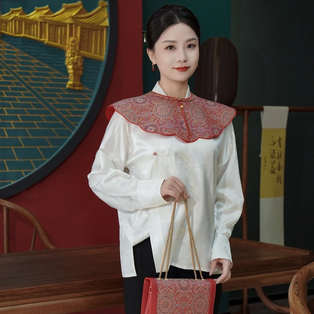 【玺赢】非遗新中式桑蚕丝上衣，石榴花大王缎  本白色 私人定制