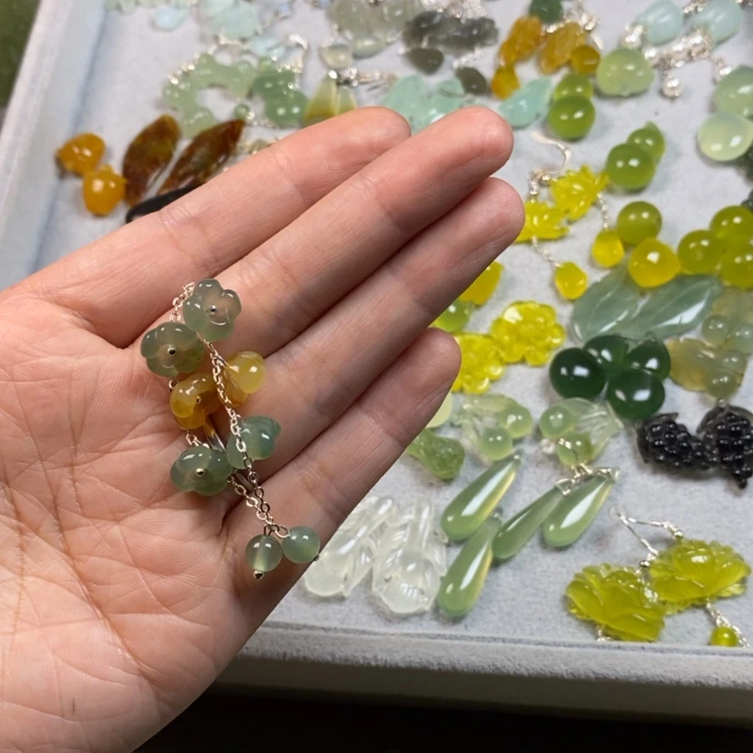 【闪购商品】银S925镶嵌蛇纹石玉挂件耳饰耳环项链