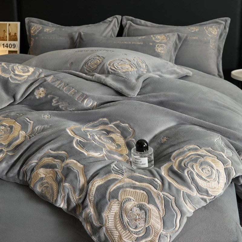 富安娜高档母婴级A类牛奶绒四件套加厚保暖被套防静电水晶绒套件4