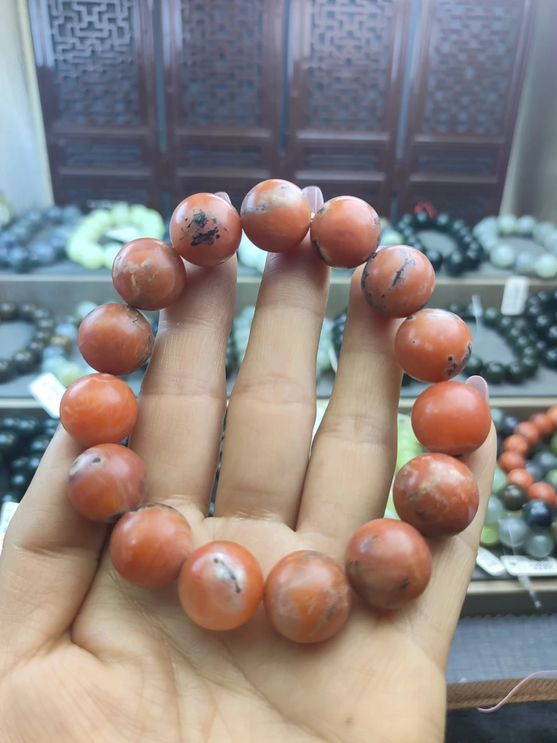 天然保山南红玛瑙铁皮包浆手串15mm手串手链克重73.6