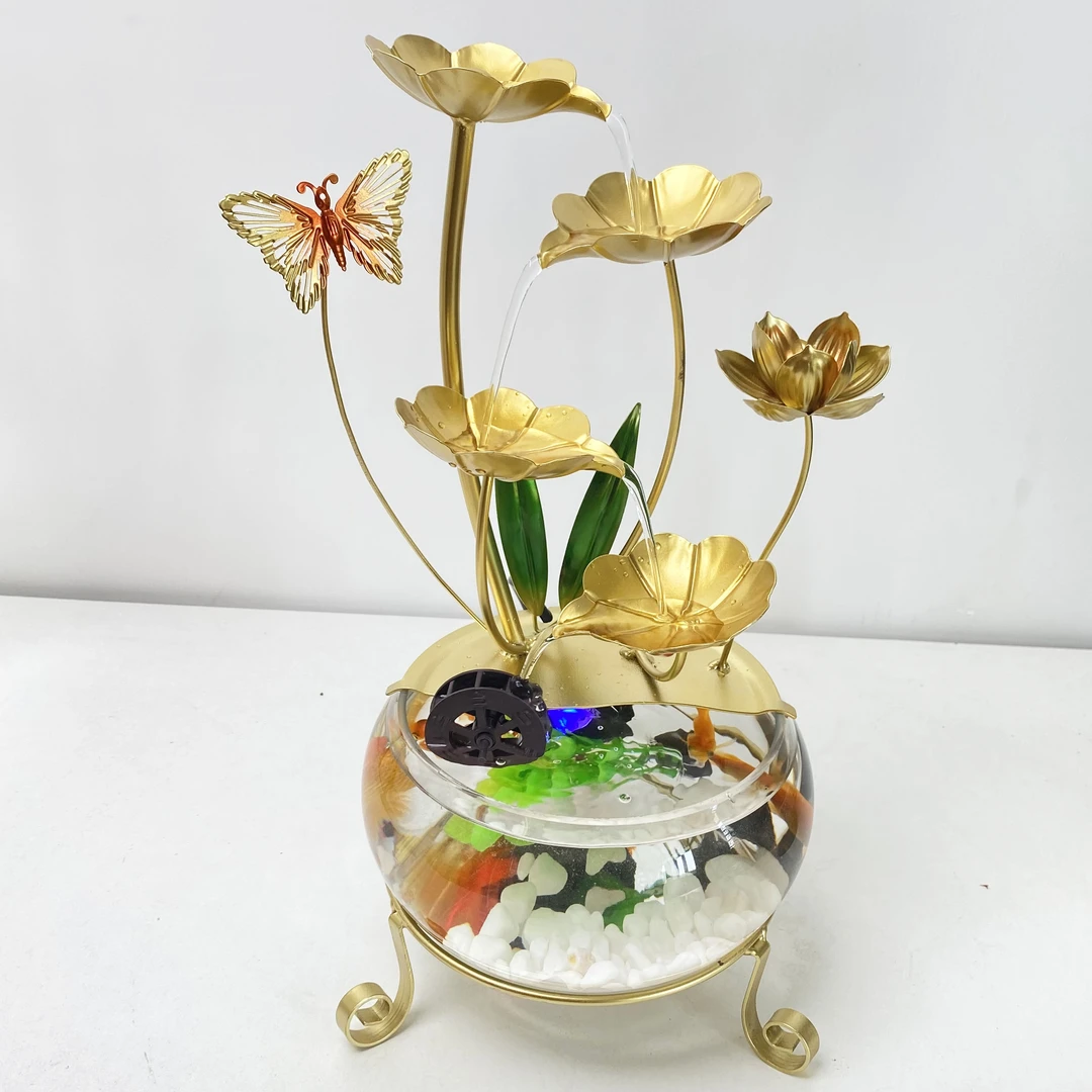 轻奢高档家用新中式鱼缸款流水桌面摆件装饰工艺品鱼池造景