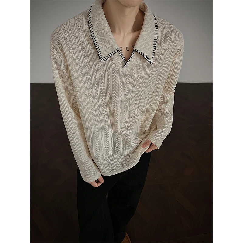 贝壳绣麦穗纹打底衫重磅长袖t恤男春秋美式复古潮牌内搭宽松上衣