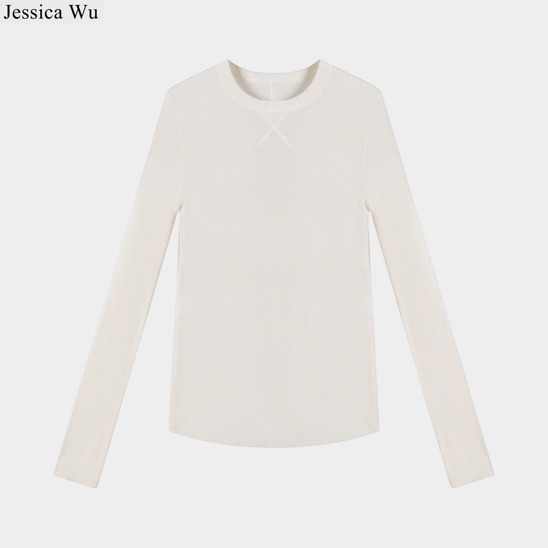 JESSICA WU高品质基础显瘦百搭款德国扬子纱80支精纺绵羊毛打底衫