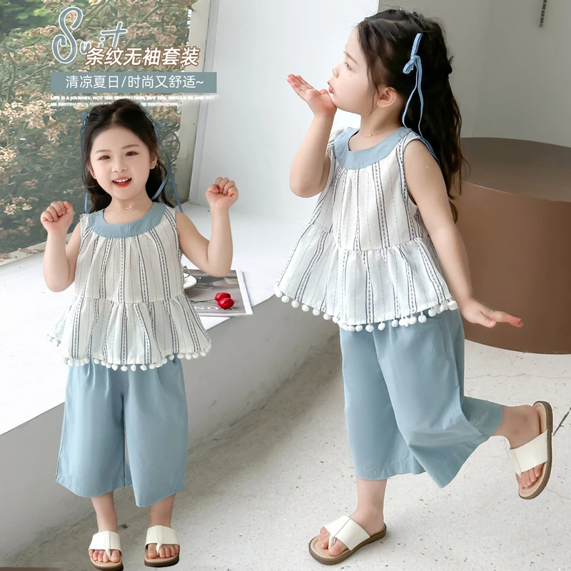常规民族风夏季纯色女薄款套装洋气女孩童装大童夏装