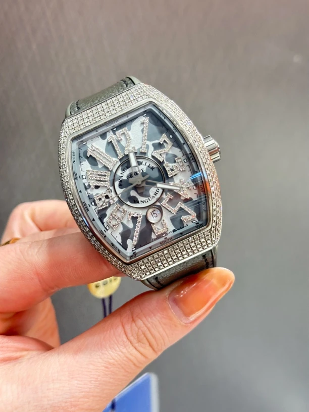 95新  志杰/法穆兰V45/迷彩盘/自动机械男表/后镶钻/全套