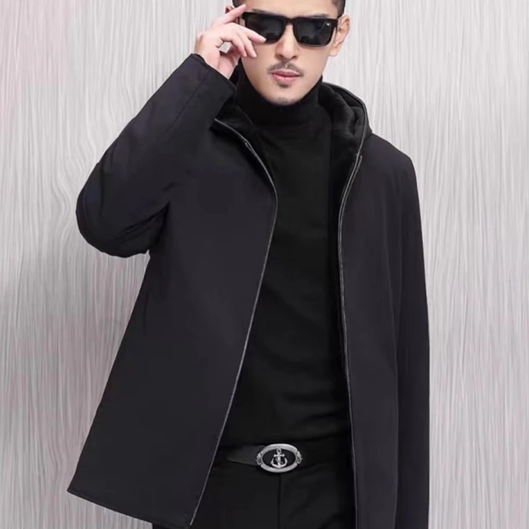 水貂绒俩面穿中长款连帽