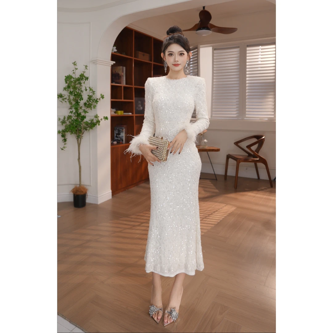 香见欢轻奢定制·新款气质显瘦蕾丝长袖优雅高级感连衣裙15338