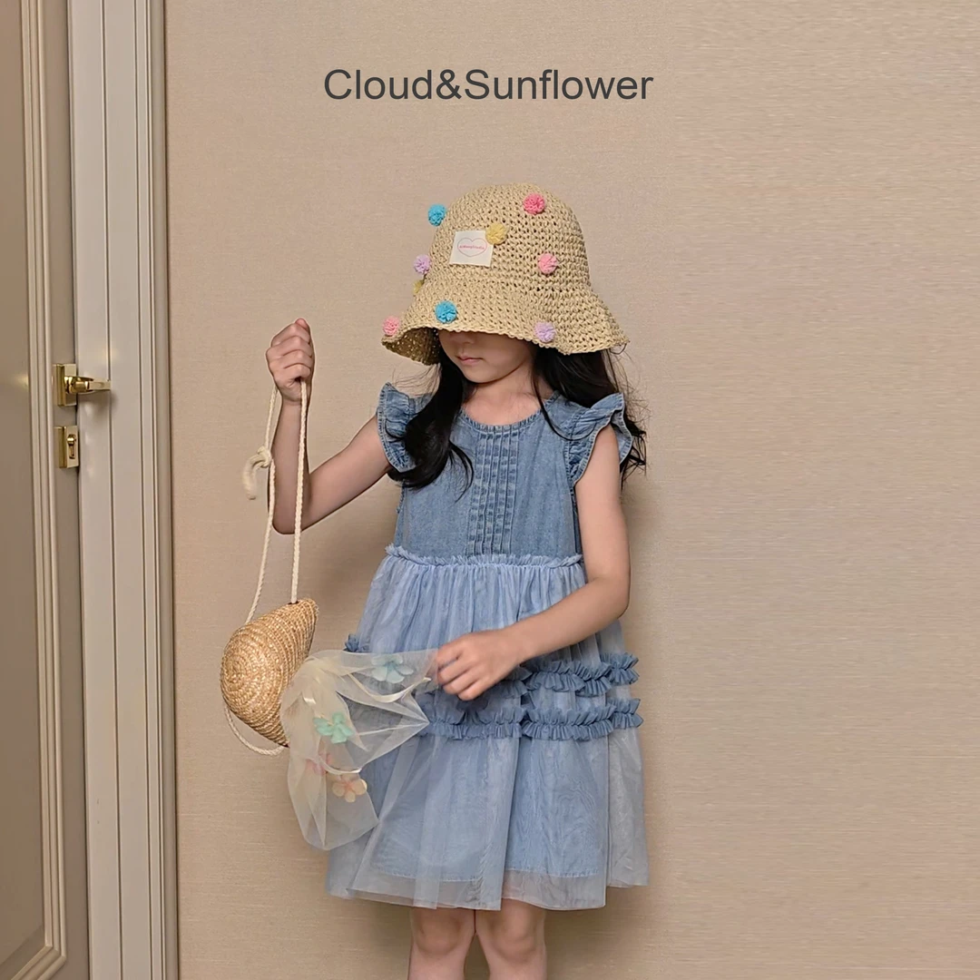 【云朵小葵】女童夏季爆款洋气飞袖捏褶纱纱休闲连衣裙1114179