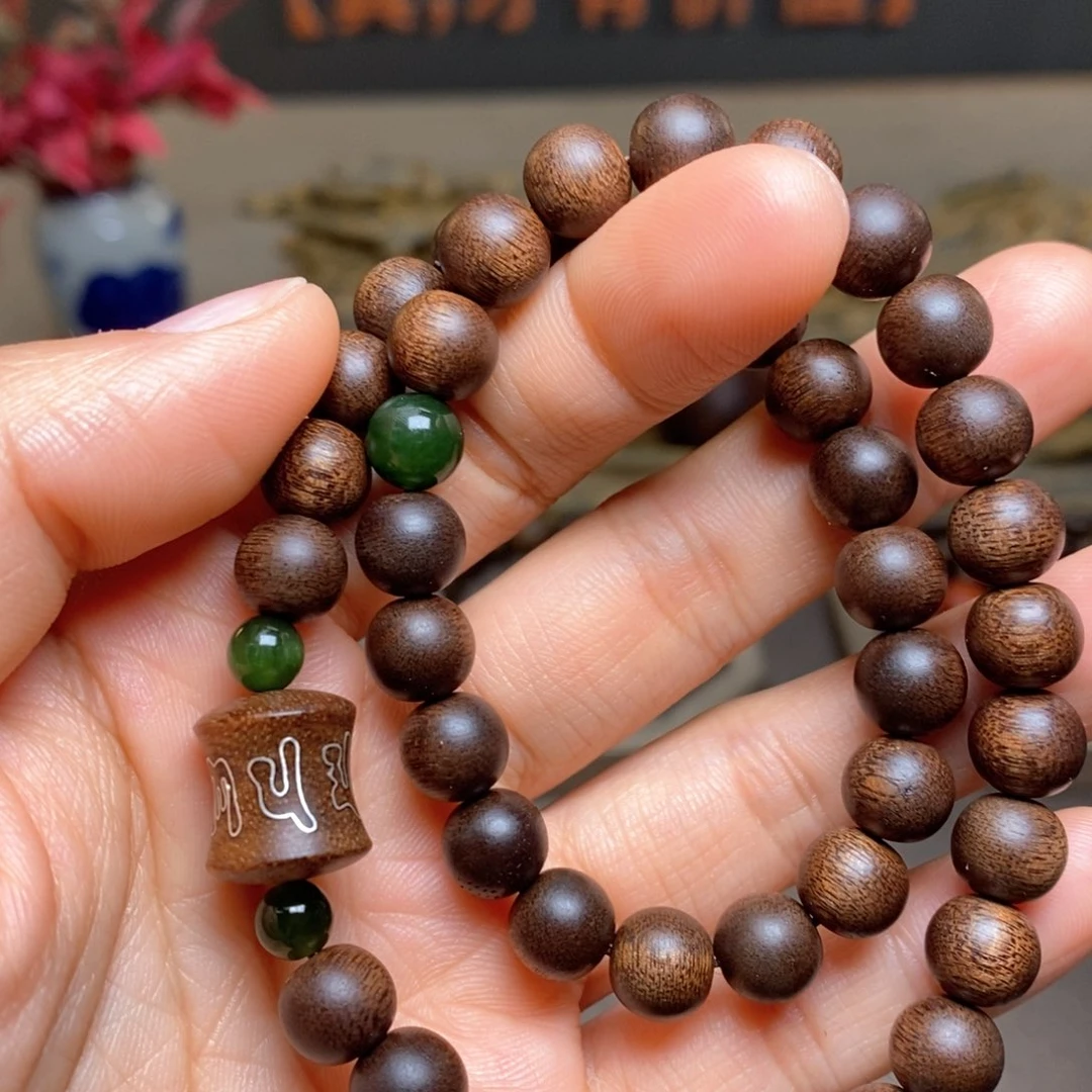 沉香手串越南富森红土古董料08➕竹节沉香木雕设计